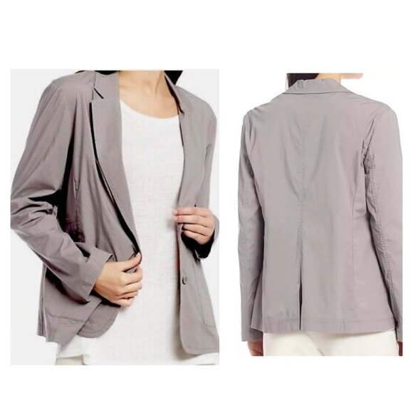 EILEEN FISHER Petite PS Organic Cotton Stretch Poplin Blazer Jacket Zinc Gray - Picture 1 of 6